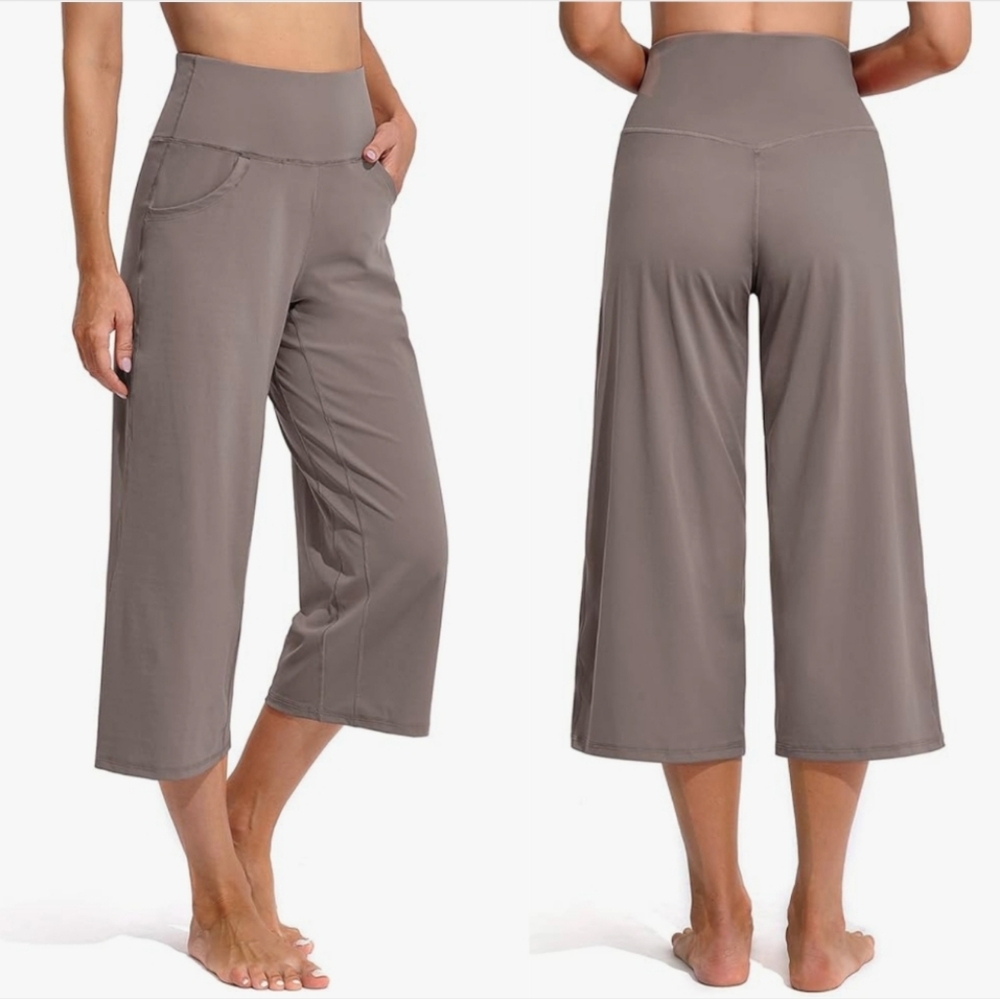 Wide Leg Cropped Yoga Pants Taupe